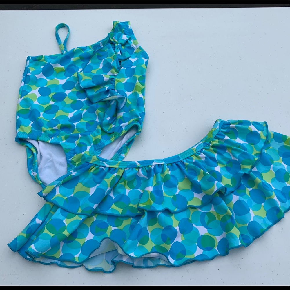 Garnet Hill, blue and green one piece with skirt